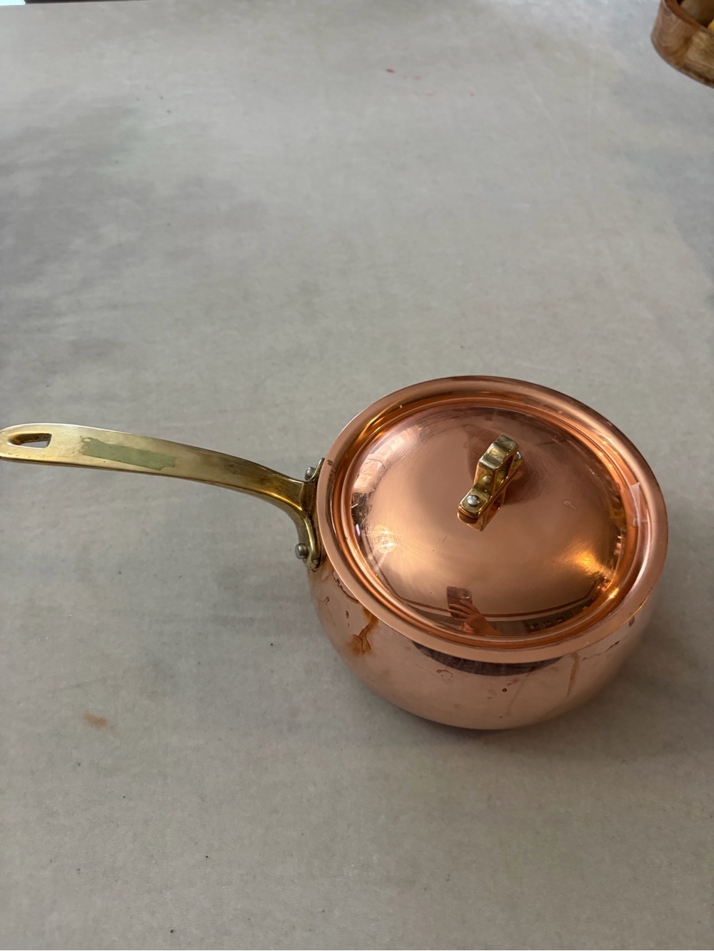 Copper Finish Saucepan with Brass Handle and Lid